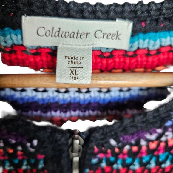 Coldwater Creek Zip-Up Crochet Sweater Jacket Black Multi Size XL - Picture 3 of 5